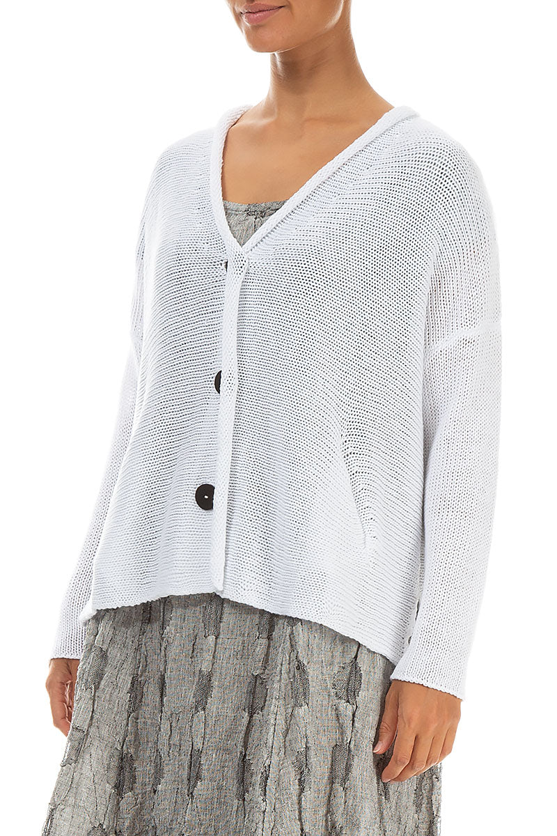 Buttoned White Linen Cardigan 3