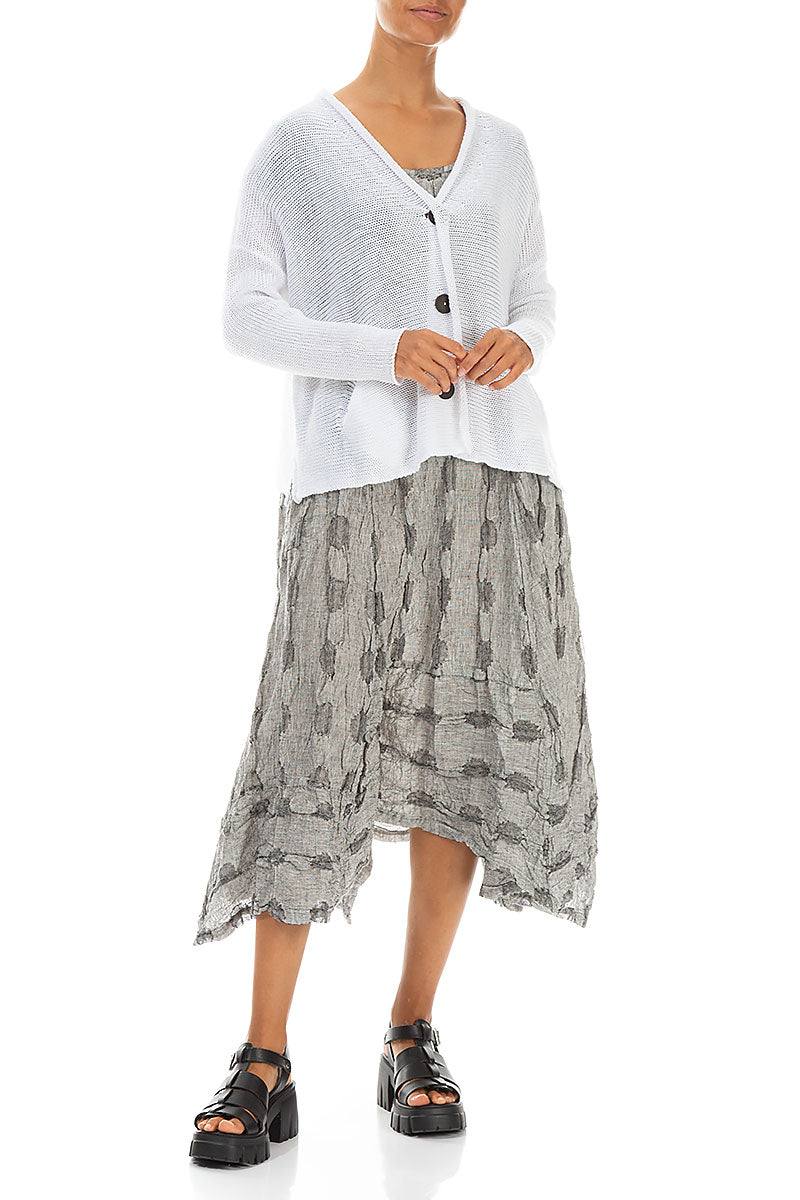 Buttoned White Linen Cardigan 4