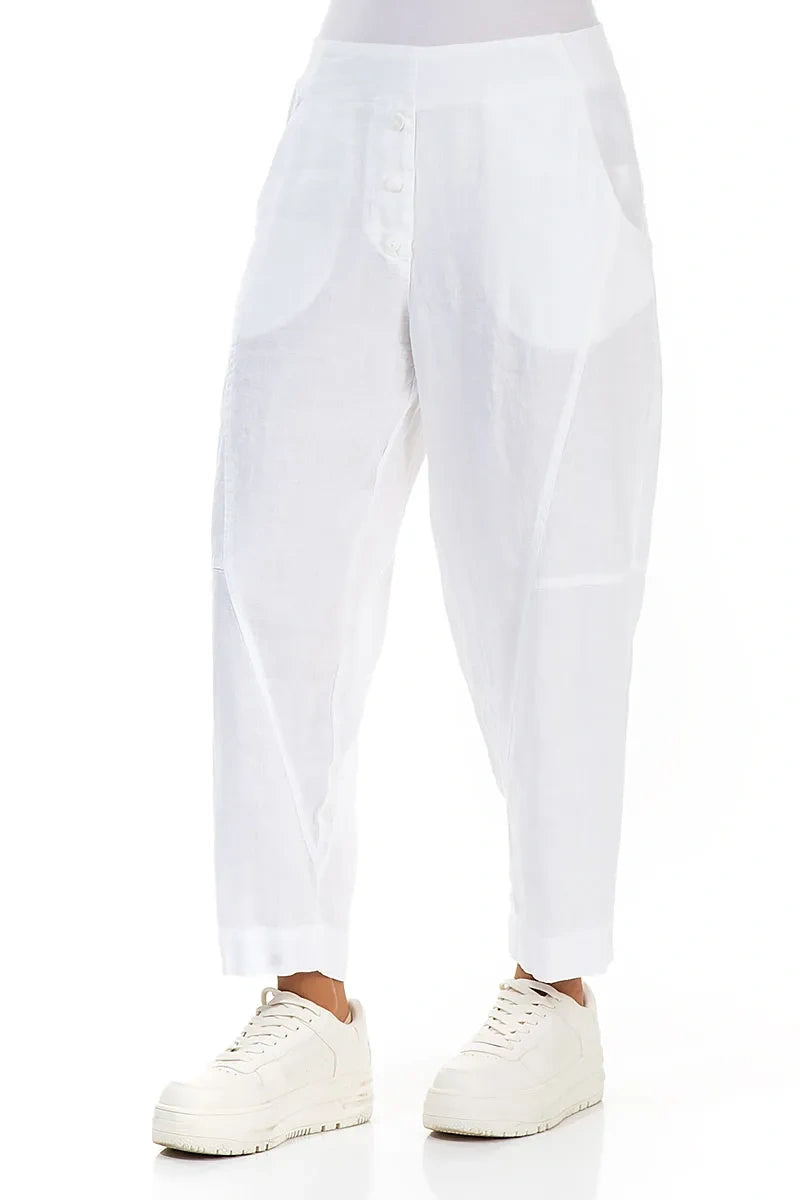 Buttoned White Linen Trousers 3