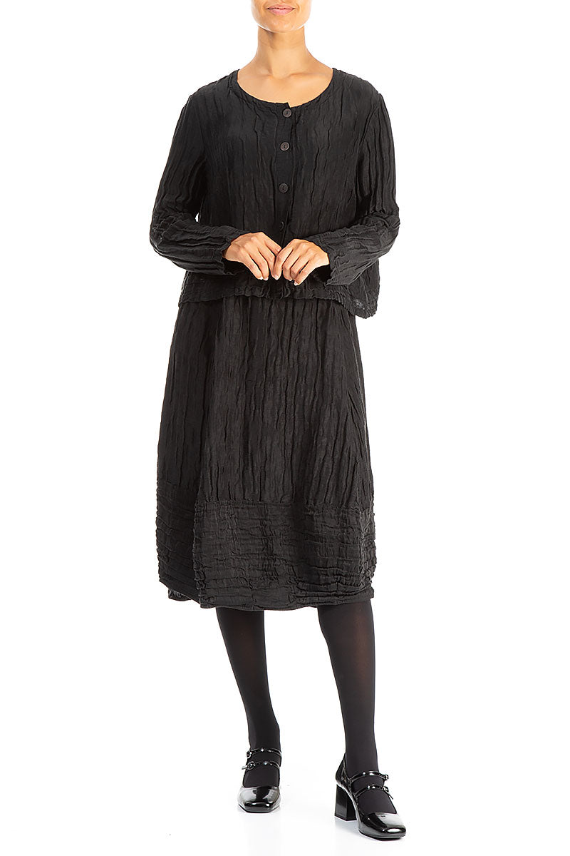 Buttons Crinkled Black Silk Jacket 4