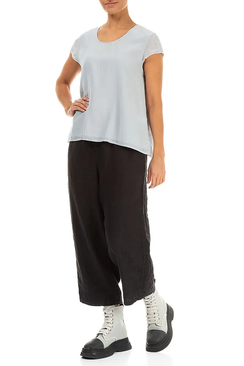 Cap Sleeves Silver Grey Silk Cotton Blouse 4