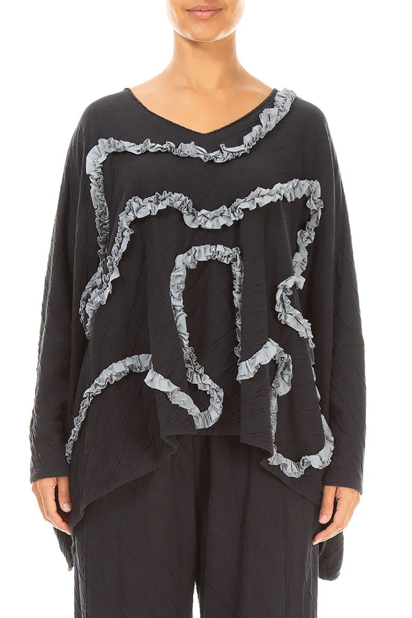 Cascading Waves Grey Wavy Cotton Blouse 1