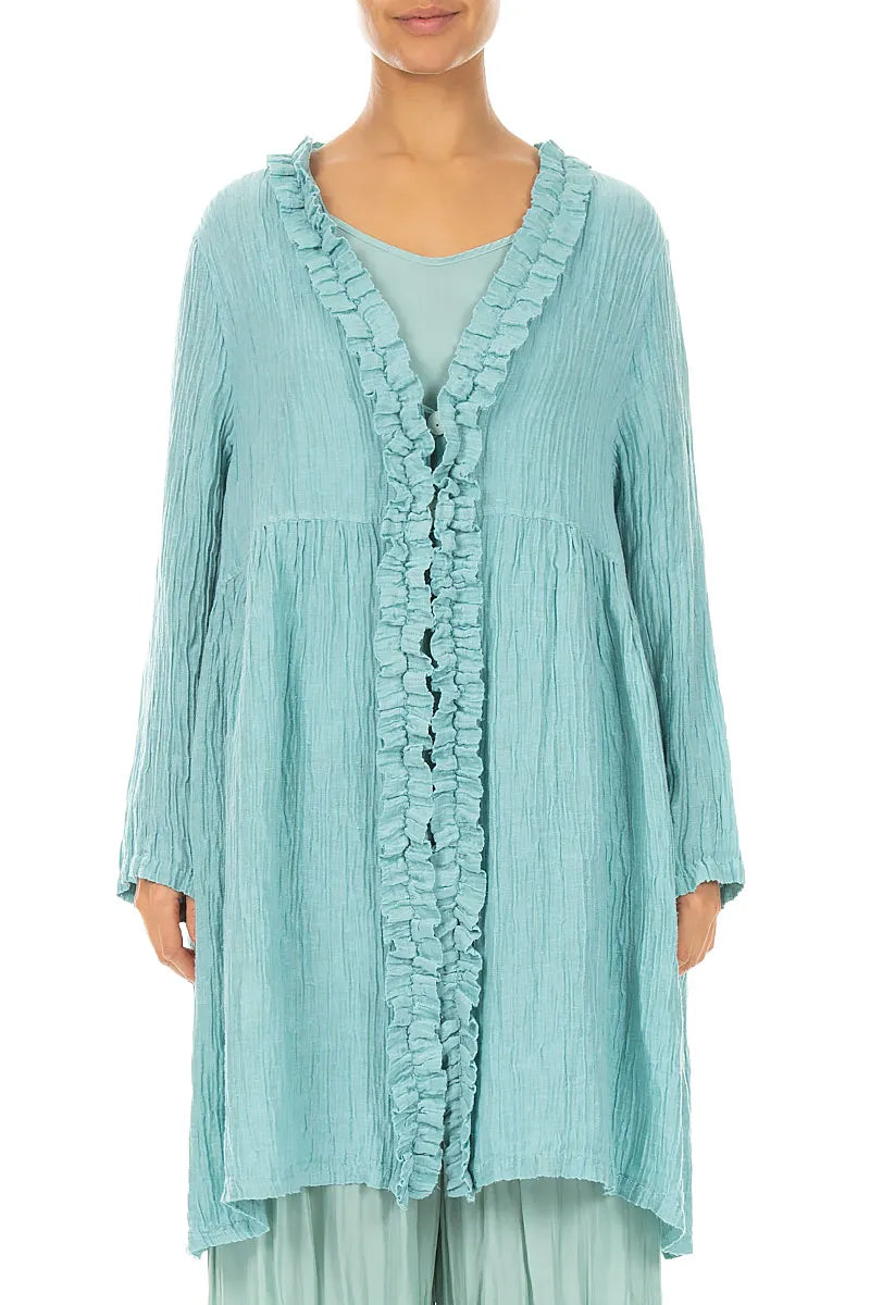 Centre Frill Crinkled Mint Silk Jacket