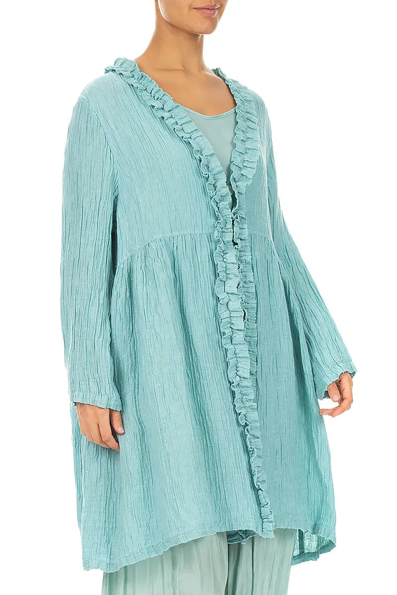 Centre Frill Crinkled Mint Silk Jacket