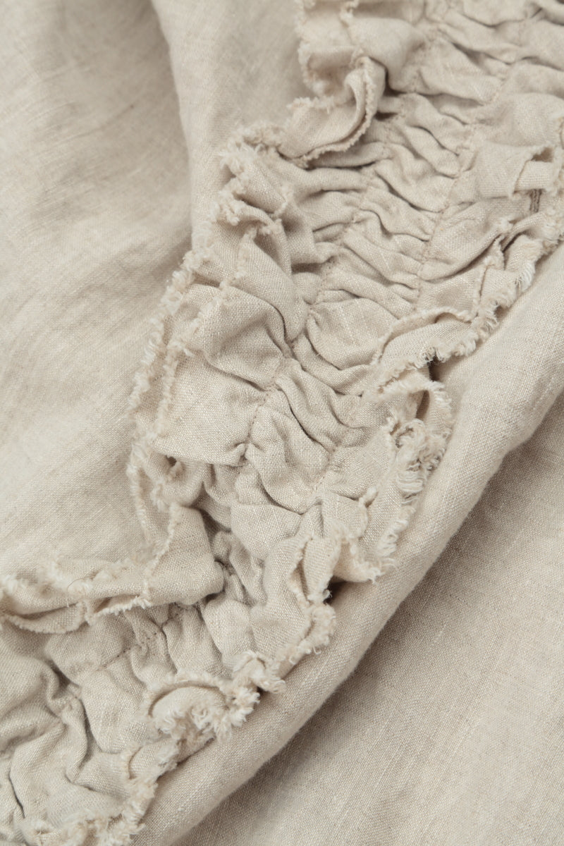Front Ruffle Natural Linen Blouse
