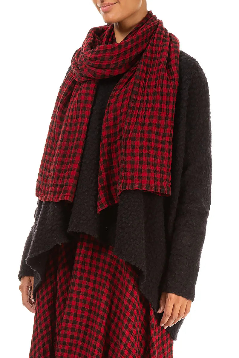 Red Check Linen Scarf 3
