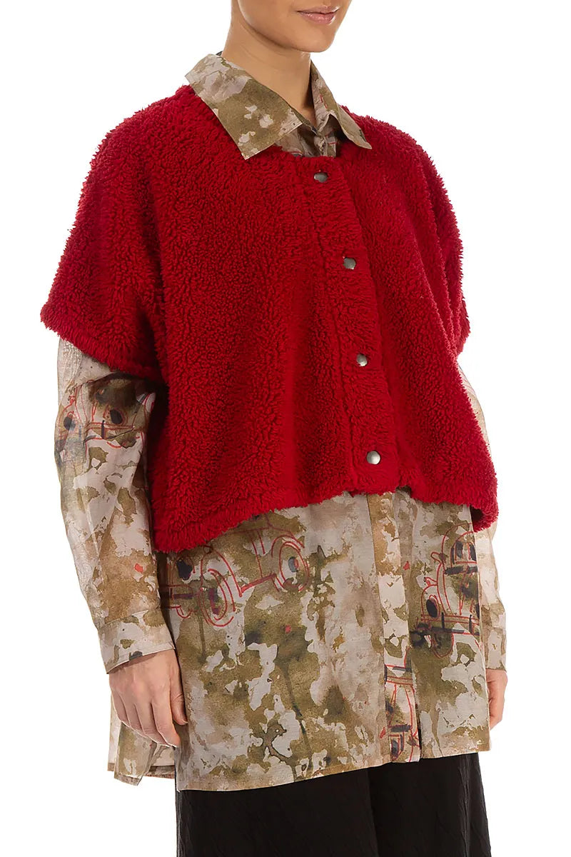 Gilet en coton Teddy rouge cerise