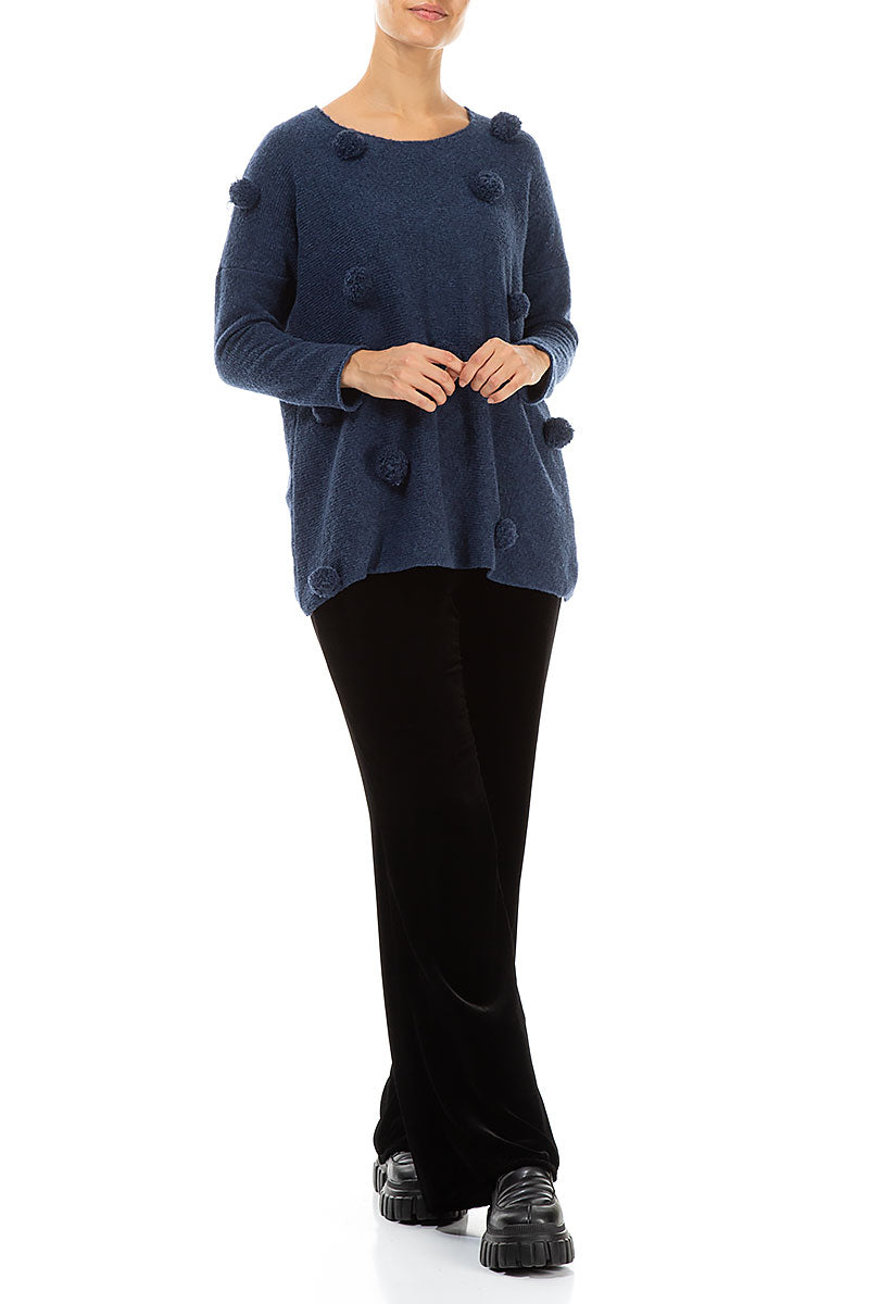 Christmas Pom-Pom Blue Wool Sweater 4