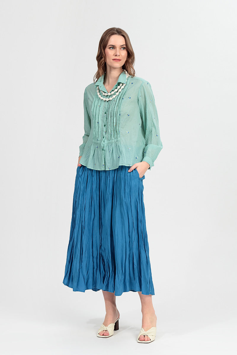 Cobalt Blue Crumpled Pure Silk Skirt 6