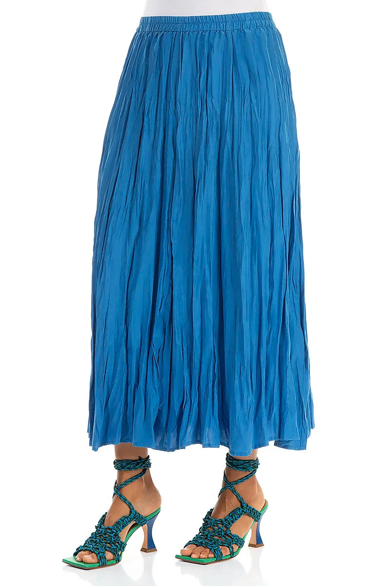 Cobalt Blue Crumpled Pure Silk Skirt 3