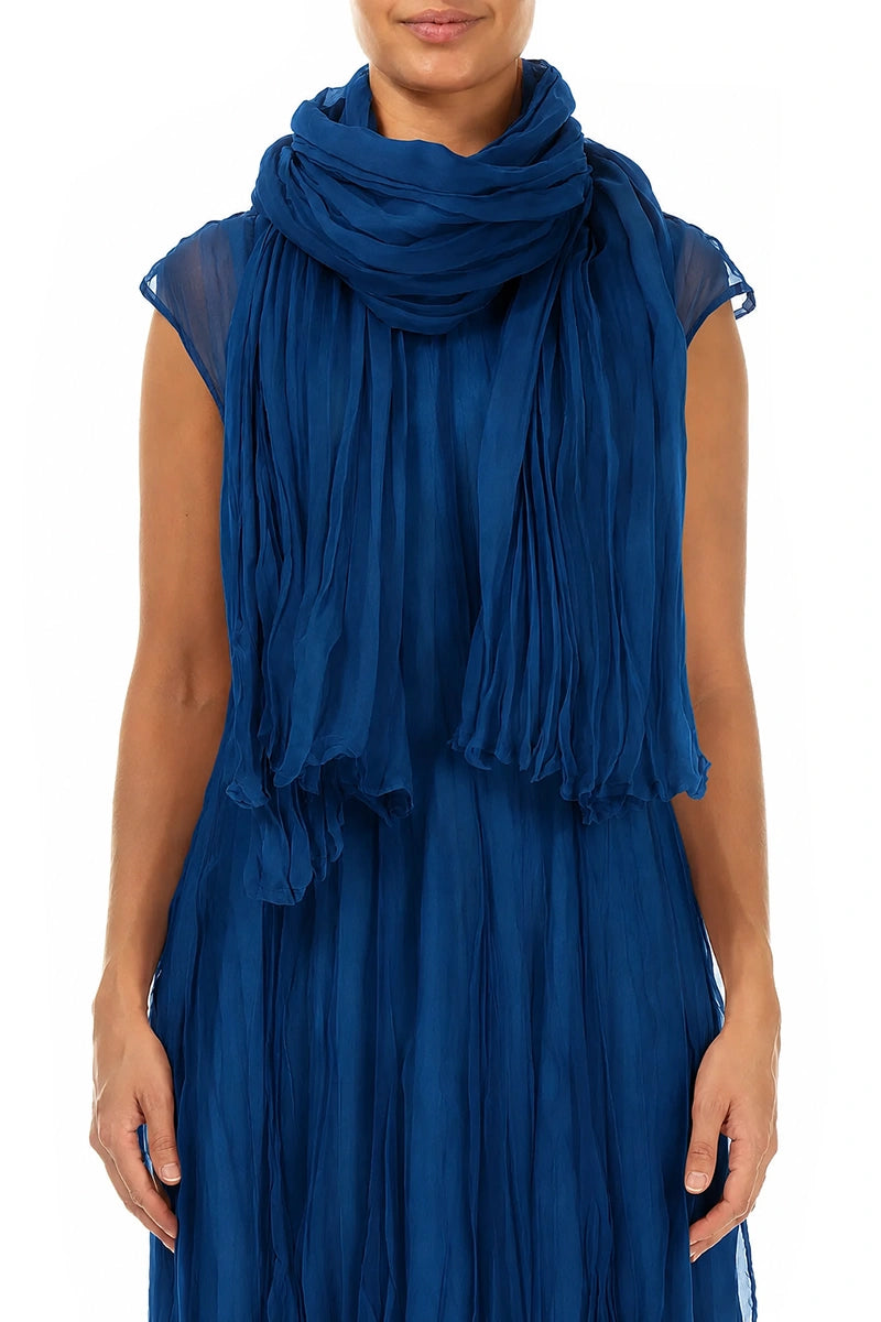 Écharpe en Soie chiffon bleu cobalt froissé