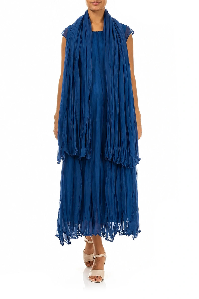 Écharpe en Soie chiffon bleu cobalt froissé
