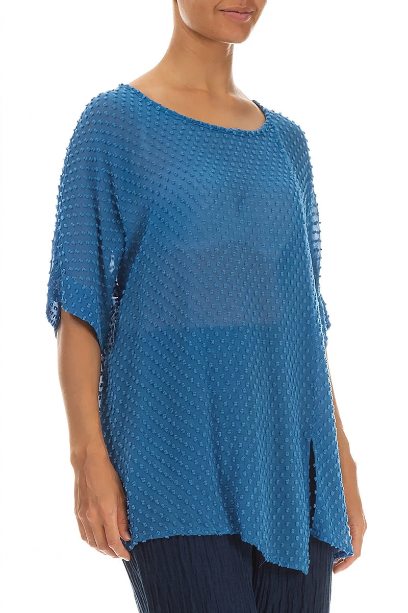 Kobaltblaue gepunktete Seidenbluse