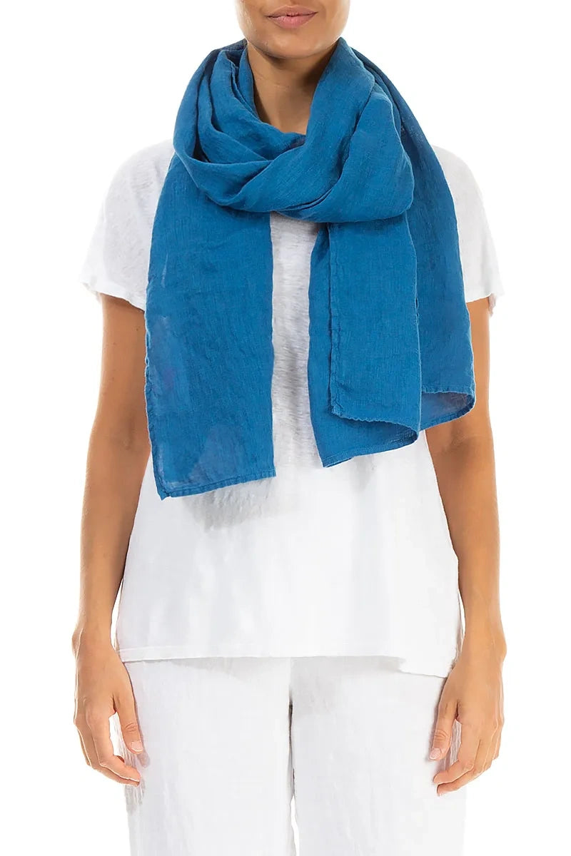Écharpe en gaze de lin bleu cobalt
