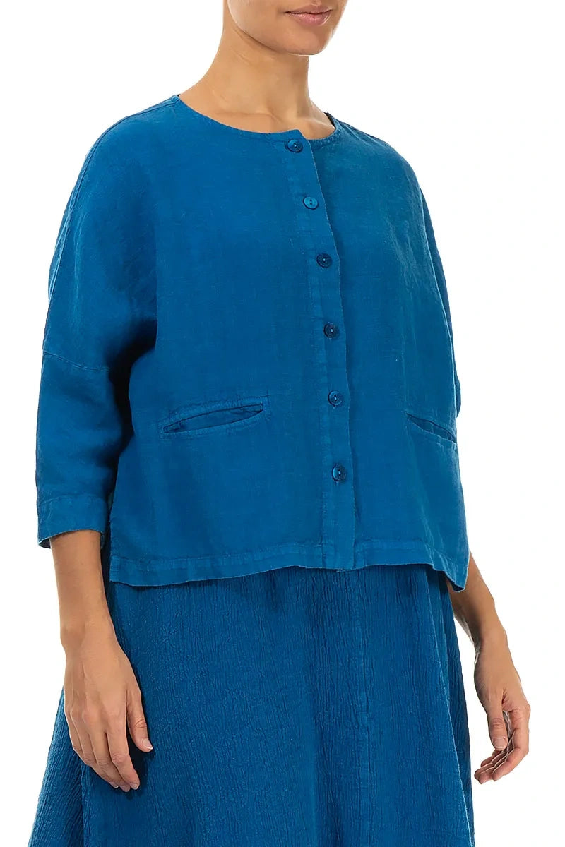 Cobalt Blue Linen Jacket Blouse 3