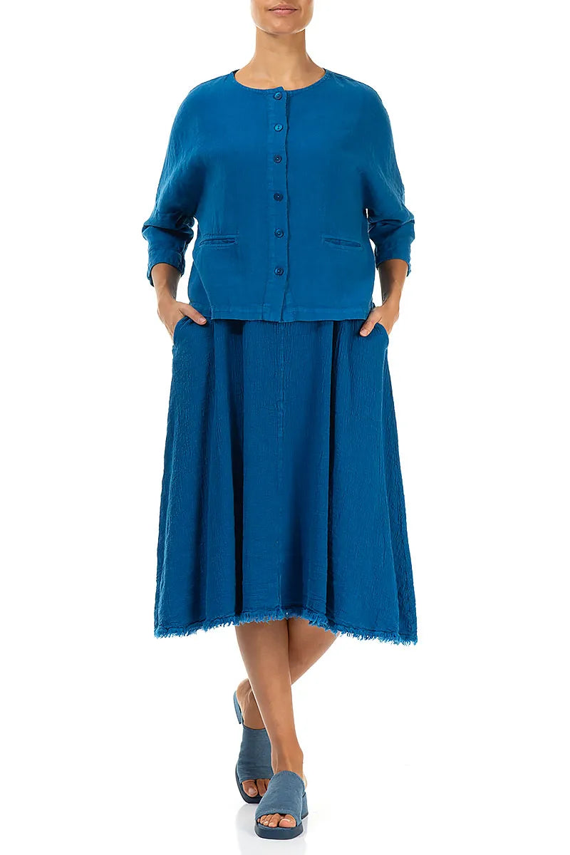 Cobalt Blue Linen Jacket Blouse 4