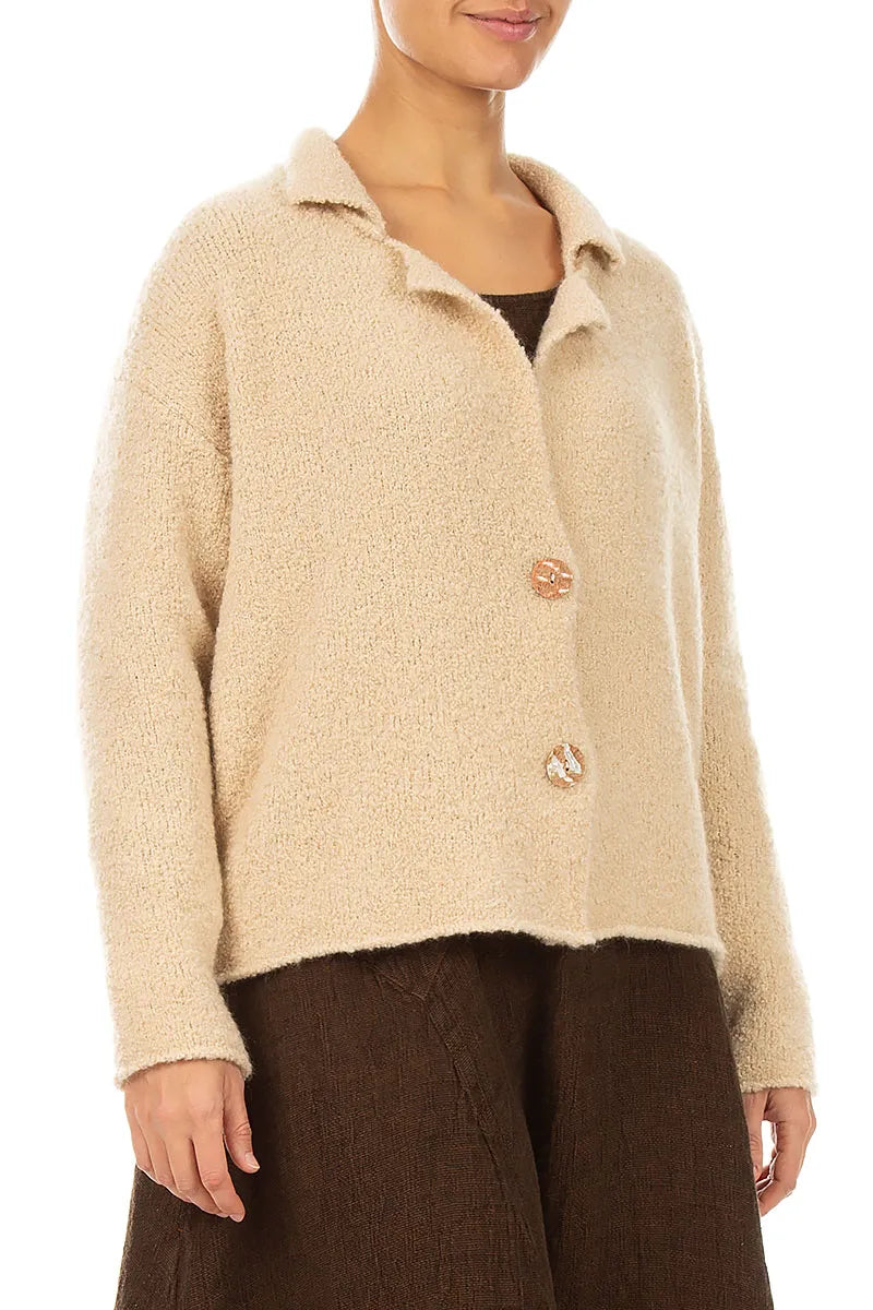 Collar Beige Wool Cashmere Cardigan 3