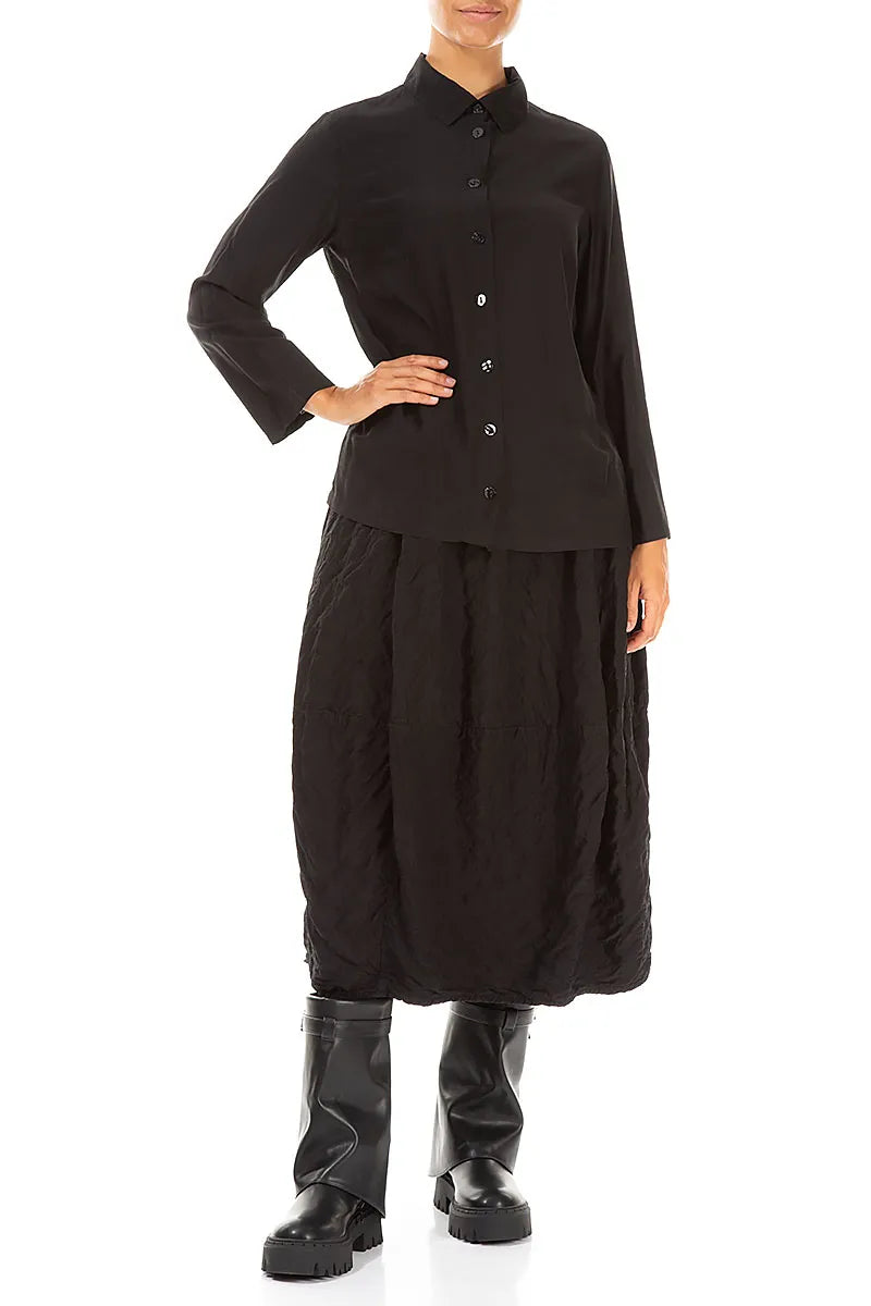 Schwarzes Seiden-Bambushemd mit Kragen