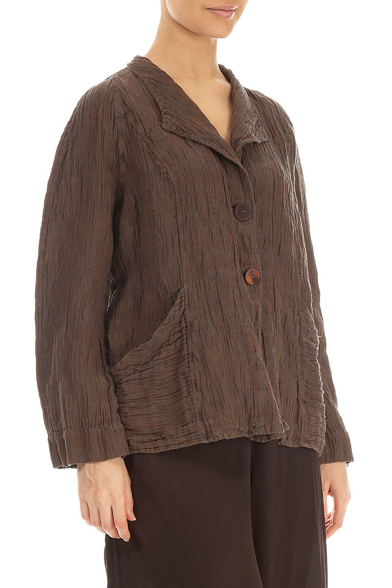 Collar Crinkled Aged Copper Silk Jacket 3