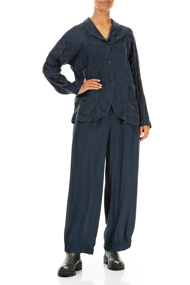 Collar Dotty Teal Silk Linen Jacket 4