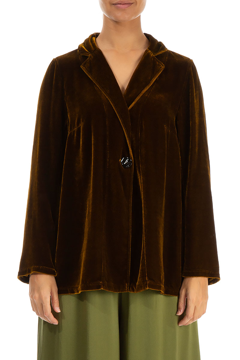 Collar Golden Olive Silk Velvet Jacket 1