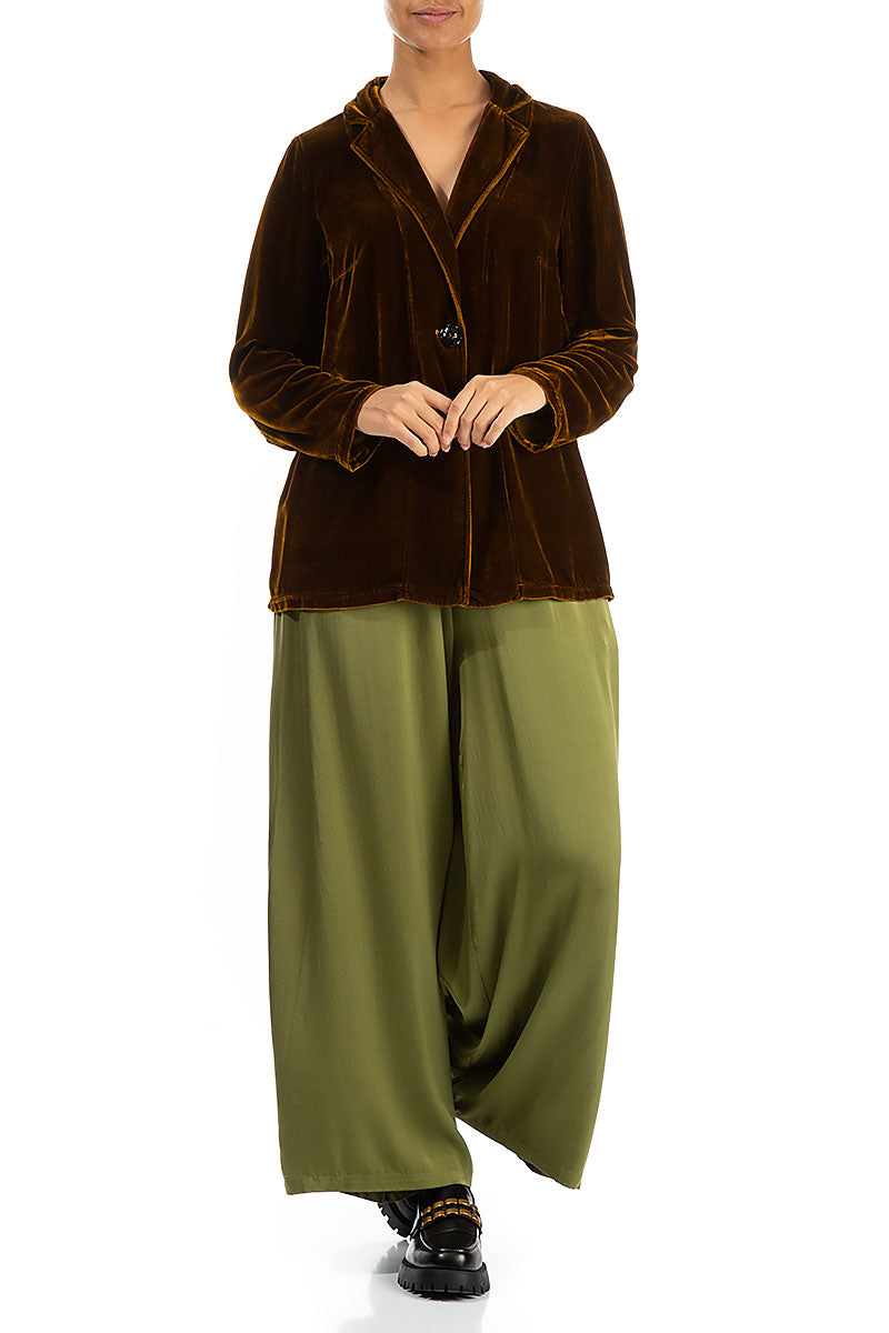 Collar Golden Olive Silk Velvet Jacket 4