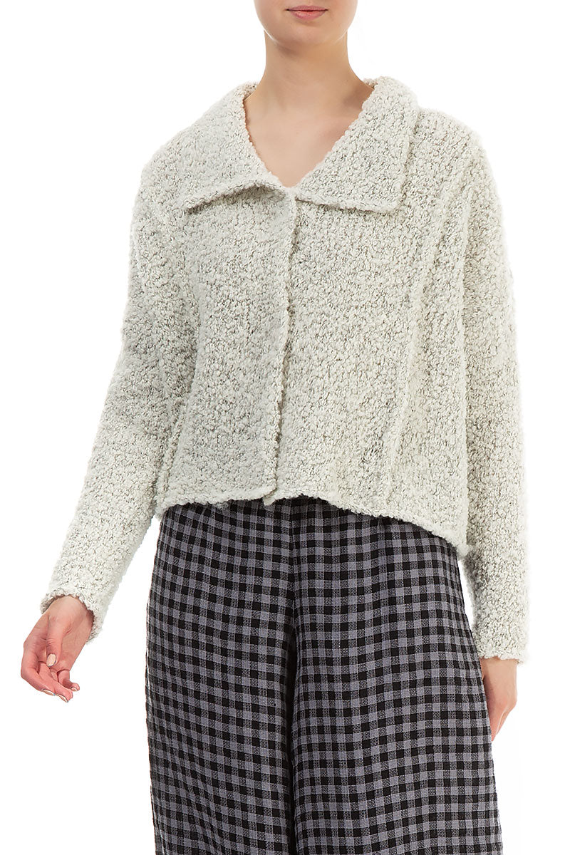 Collar Mélange Ivory Alpaca Wool Cardigan 3