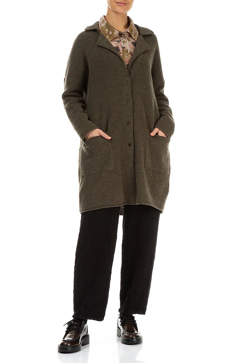 Collar Khaki Wool Cardigan 4