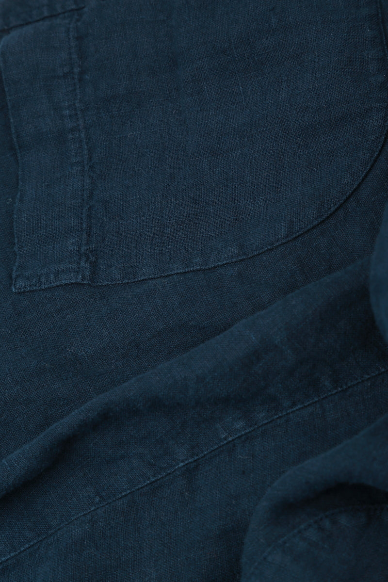 Veste en lin bleu marine à col