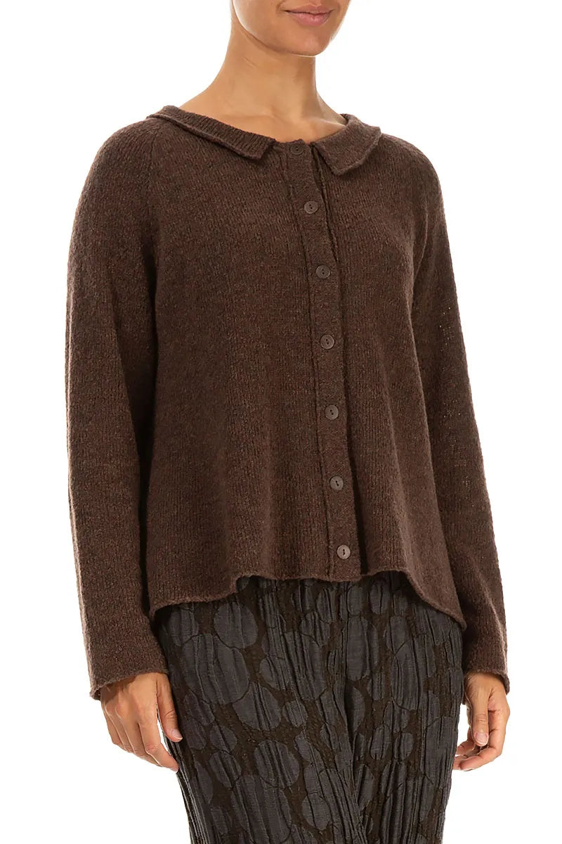 Cardigan en laine marron à col montant