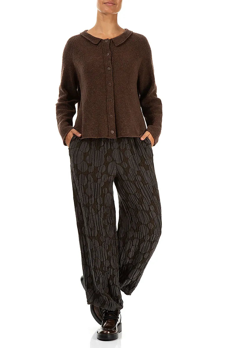 Cardigan en laine marron à col montant