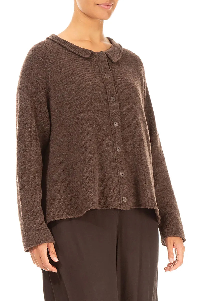 Collar Neck Brown Wool Cardigan 3