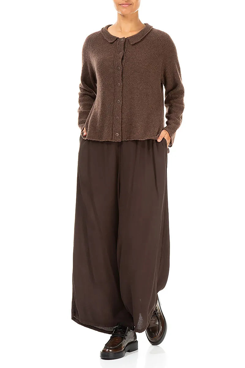 Collar Neck Brown Wool Cardigan 4