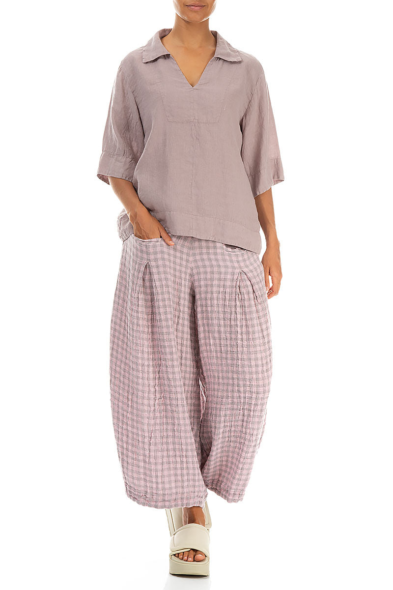 Collar Neck Greige Linen Blouse 4
