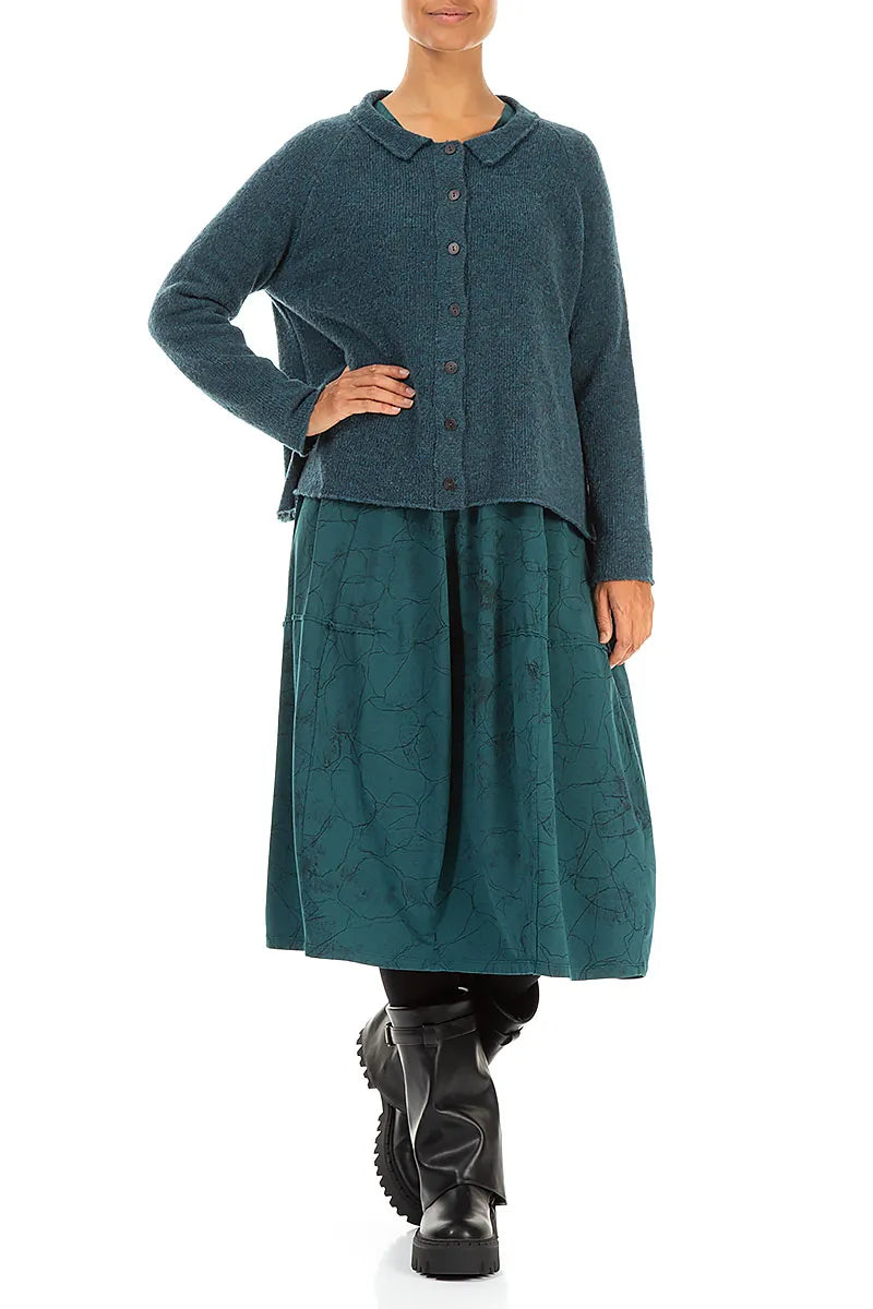 Collar Neck Teal Wool Cardigan 4