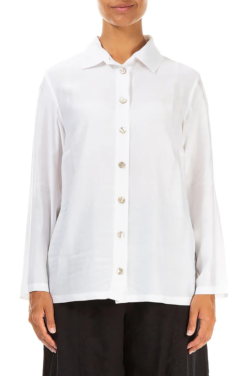 Chemise en soie bambou blanc cassé à col