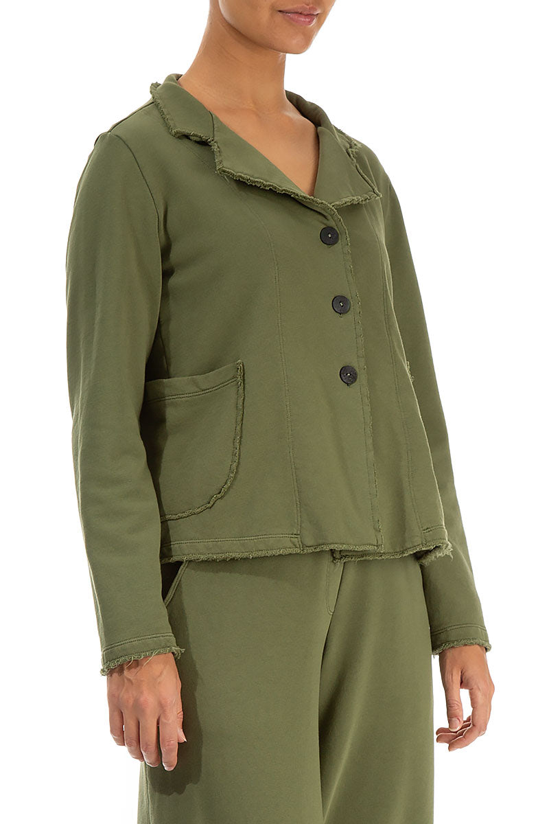 Collar Olive French Terry Cotton Jacket 3