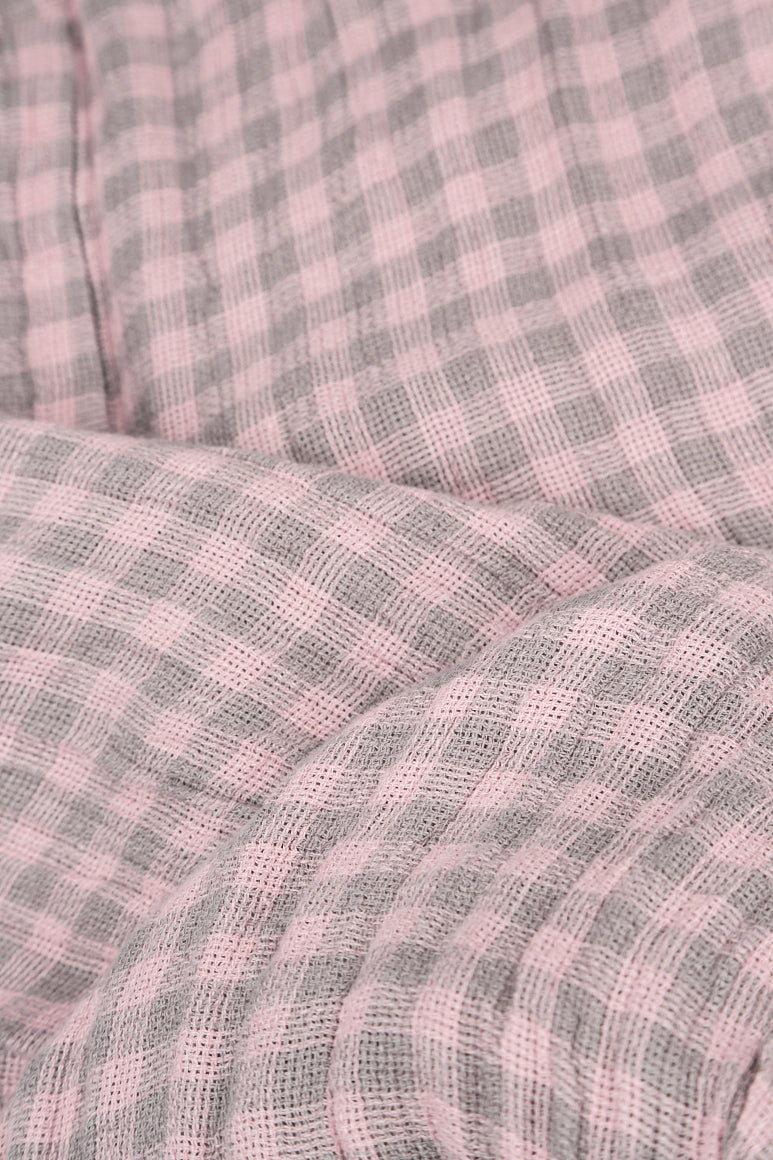 Collar Raw Edge Pink Check Linen Jacket 5
