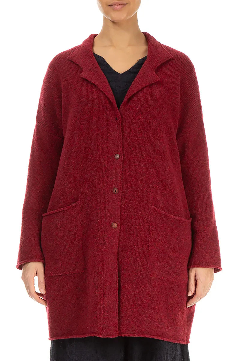 Collar Red Wool Cardigan 1