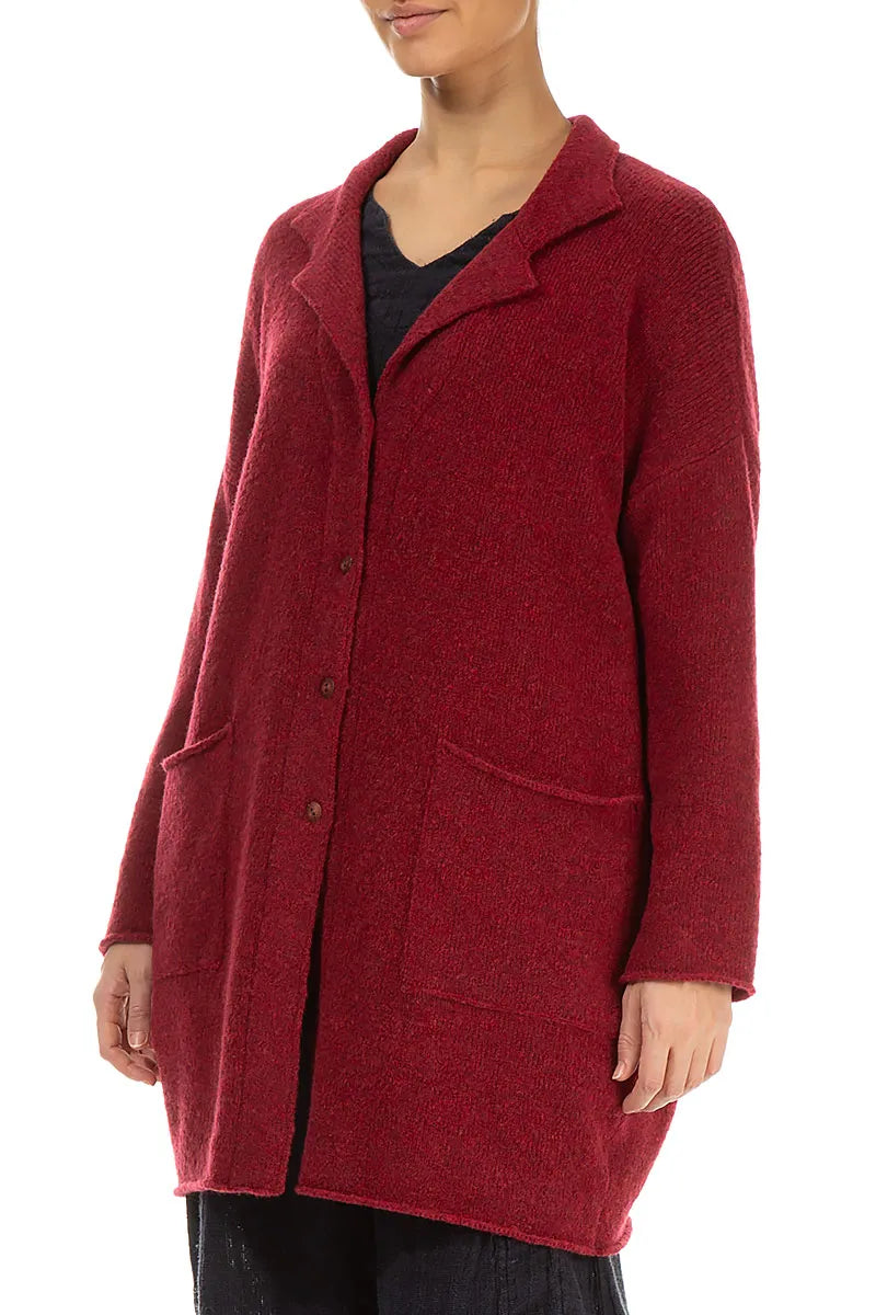 Collar Red Wool Cardigan 3