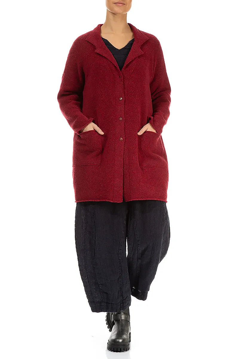 Collar Red Wool Cardigan 4