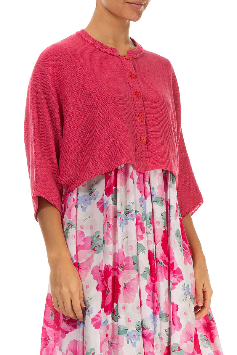 Collar Rounded Raspberry Linen Cardigan 3