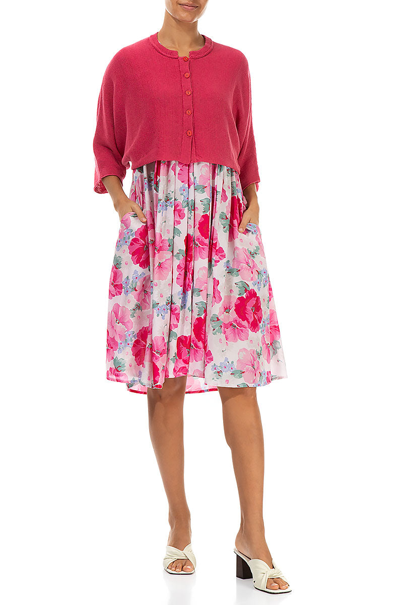 Collar Rounded Raspberry Linen Cardigan 4