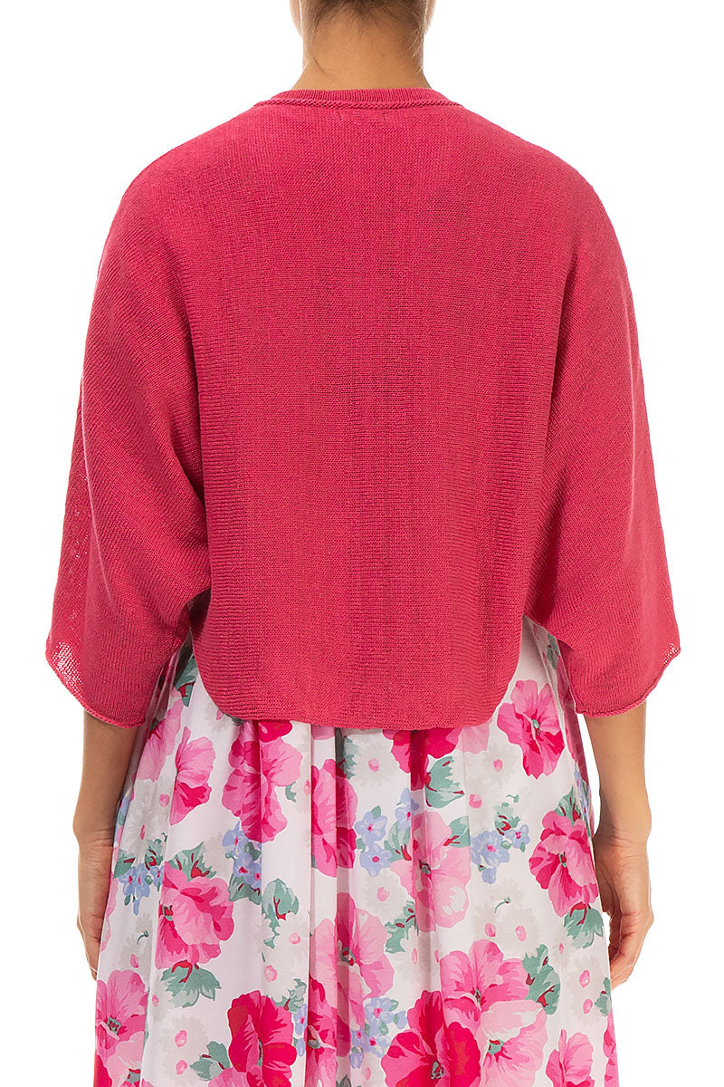 Collar Rounded Raspberry Linen Cardigan 2