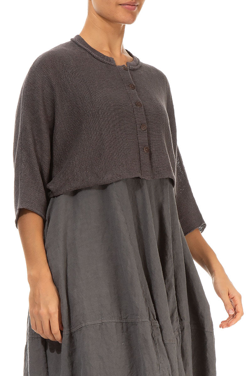 Collar Rounded Brown Linen Cardigan 3