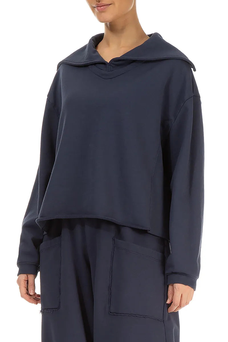 Collar Slate Blue Cotton Jumper 4