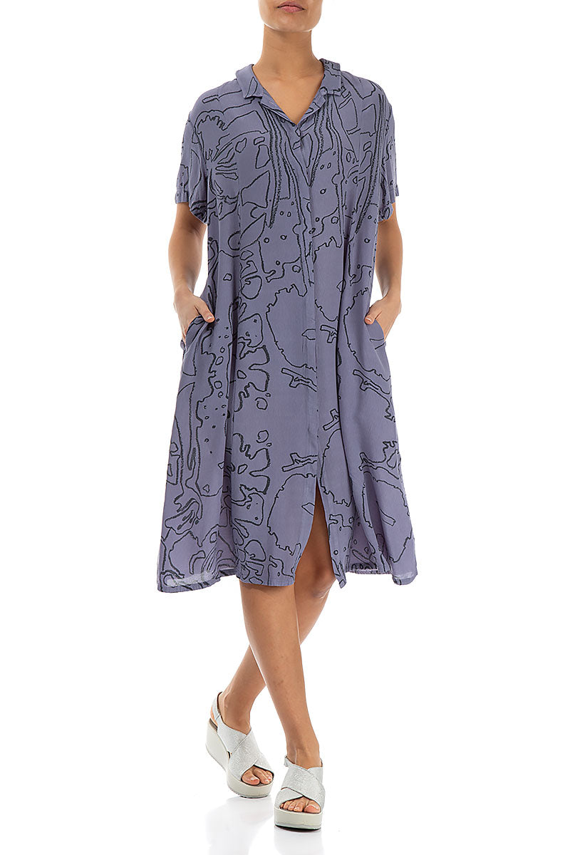 Collar Violet Floral Viscose Dress 4