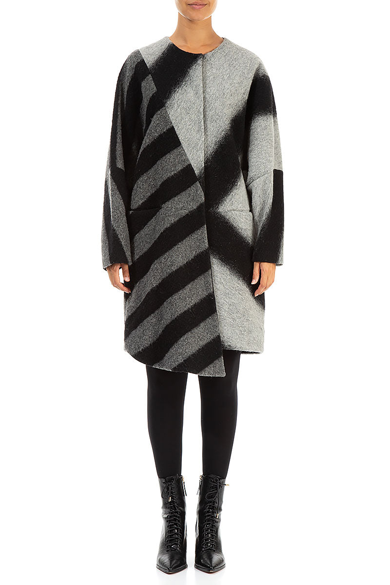 Asymmetric Striped Wool Coat 1
