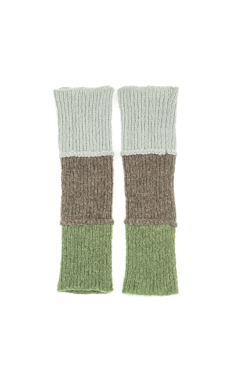 Colour Block Khaki & Sage Wool Wristlets 6