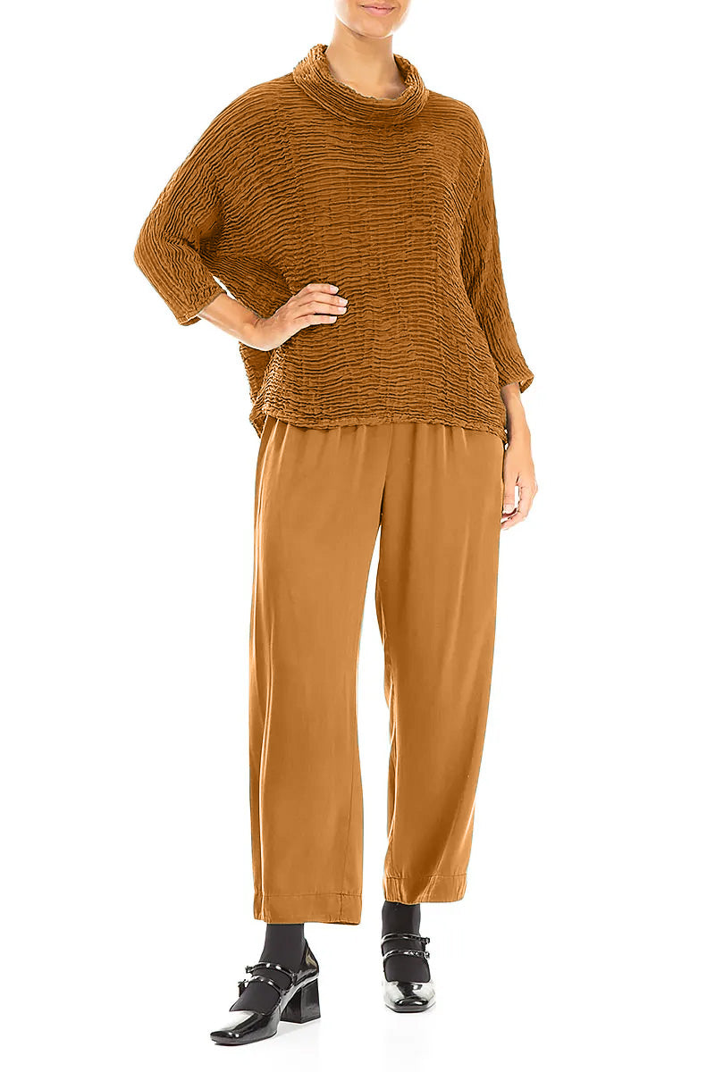 Cowl Neck Aged Copper Plissé Silk Blouse 4